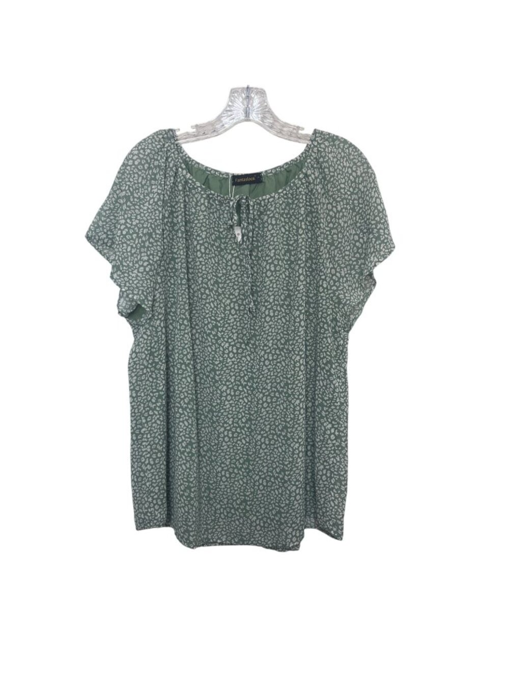 Fantasilook Animal Print Short Sleeve Blouse Womens Large Green New Lightweight